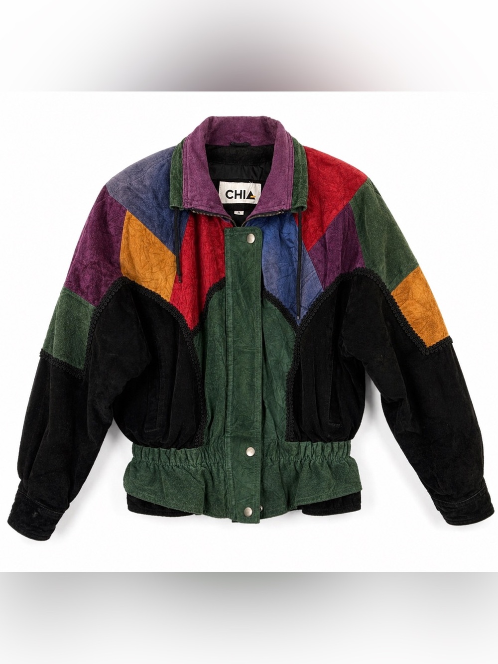 VTG CHIA Women's Sz S Suede Bomber Leather Jacket Full Zip Up Closure